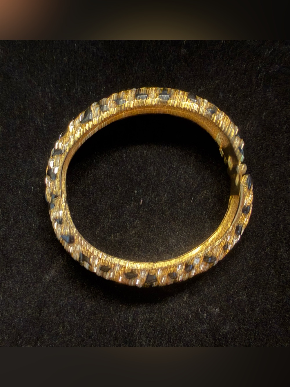 Animal Print Gold Tone Textured Enamel Clamper Bangle Bracelet